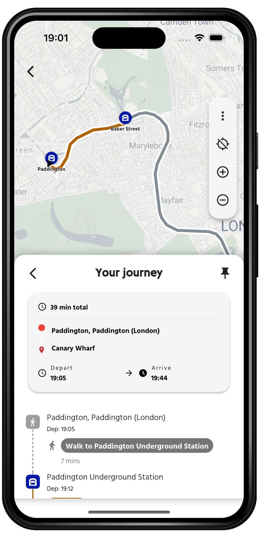 Journey from Paddington to Canary Wharf.